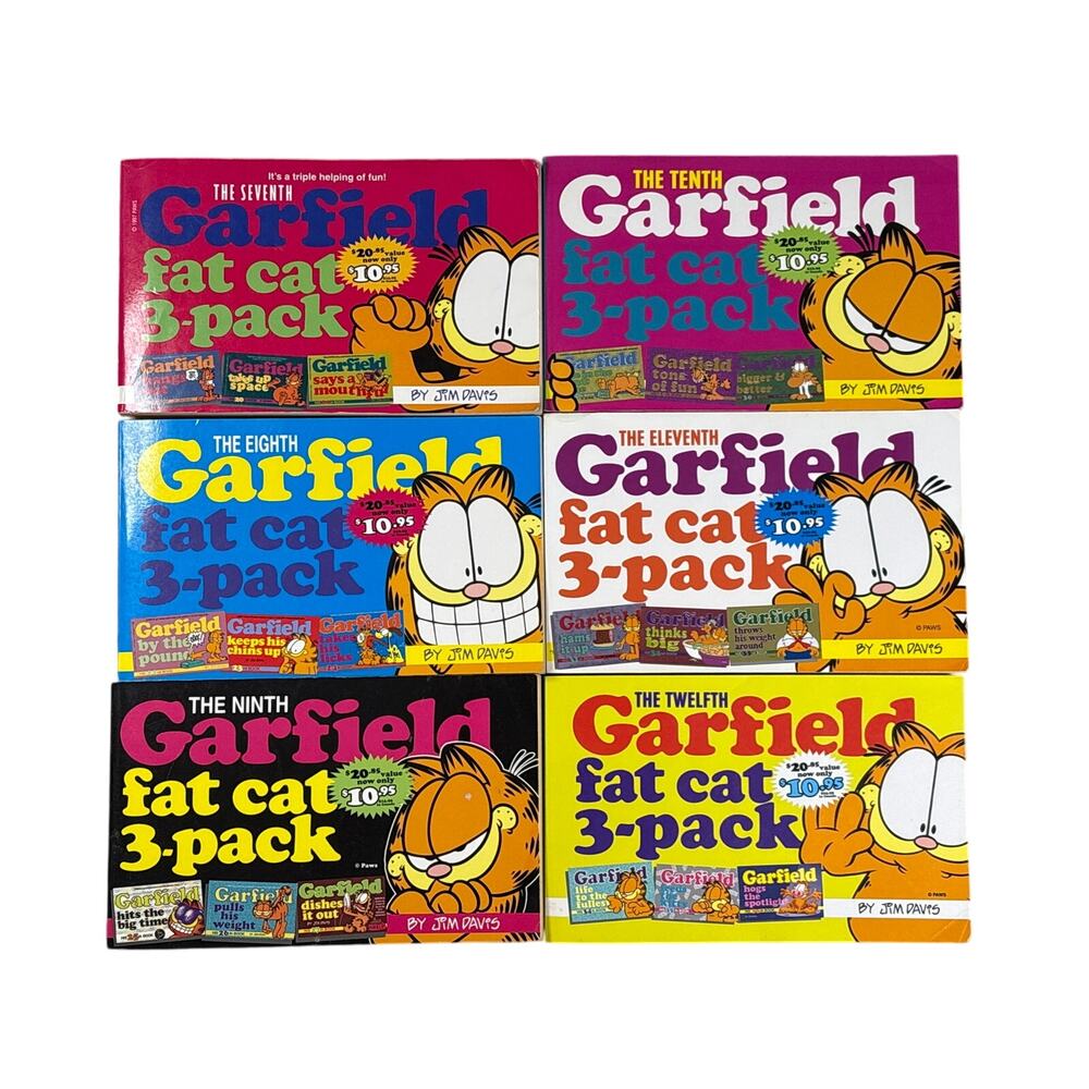 Vtg 90s Garfield fat cat 3 pack 7-12  3 book bundles by Jim Davis 19-36 books